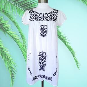 Roller Rabbit Embroidered Cotton Tunic Mini Size Small White Navy